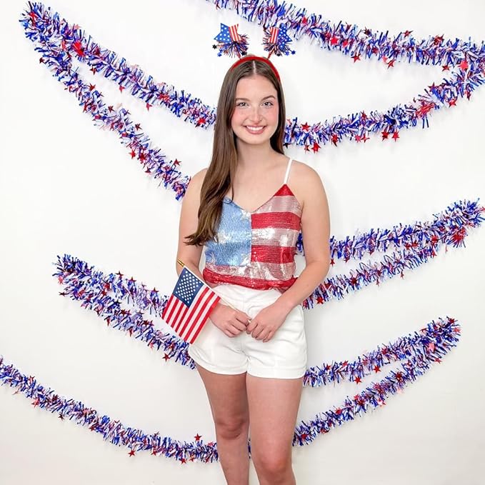 4th of July Headband 12pcs 250th Anniversary Patriotic Headbands Uncle Sam Hat USA Flag Headbands for Independence Day Party Favors Fourth of July Party Accessories