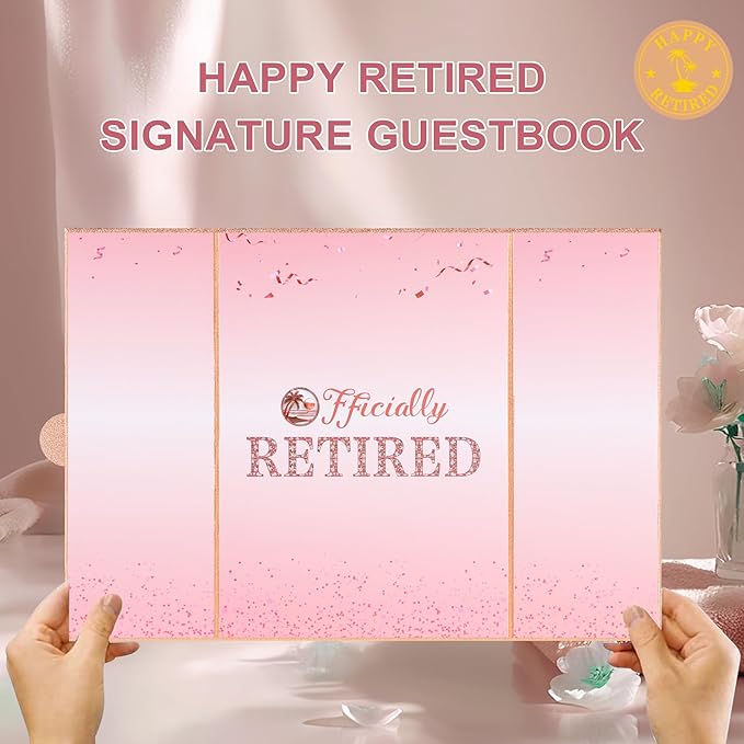 Rose Gold Retirement Party Decorations Large Retirement Card Signing Guest Book Creative Card for Men Women