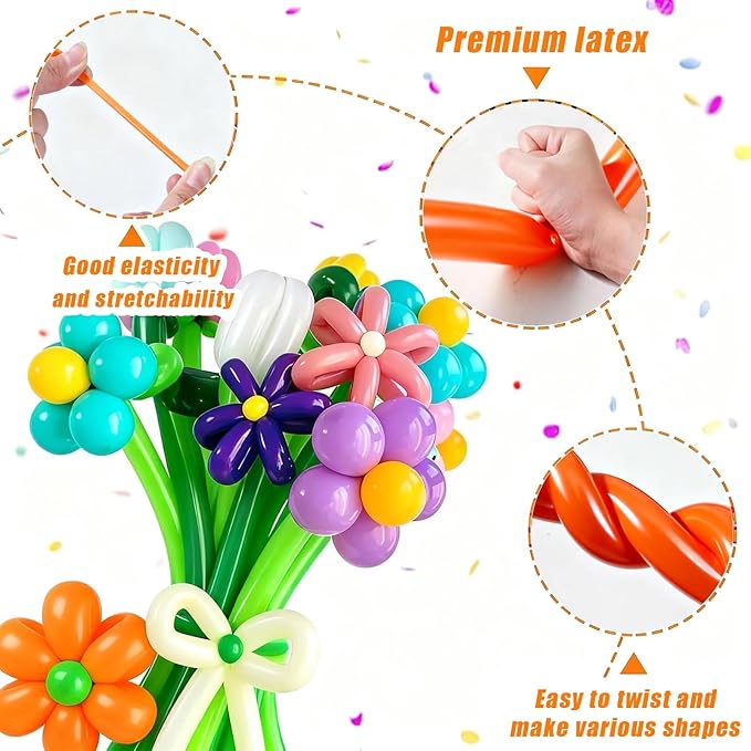 412PCS 260 Long Balloons, Twisting Animal Balloons, Thickened Latex Skinny Balloon, Pastel Color For Animal Shape, Birthday, Weddings, Christmas Party Decoration, Magic Clown