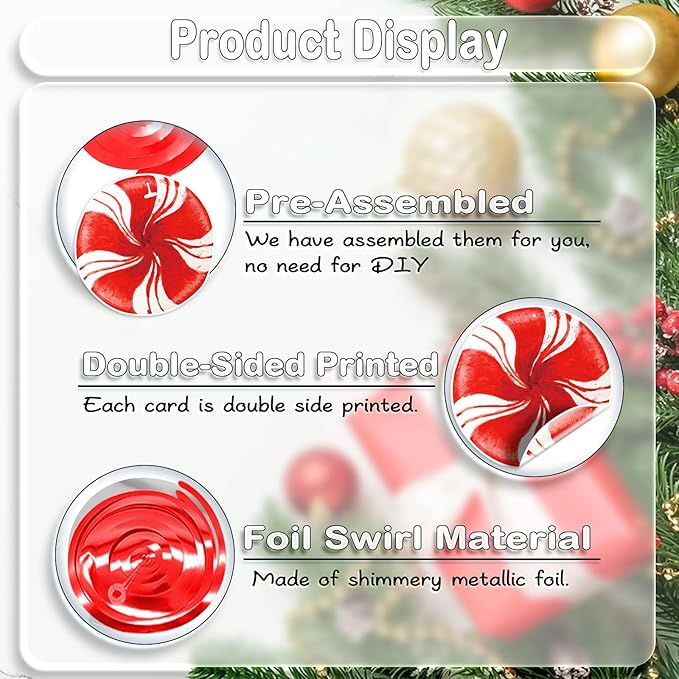 36Pcs Christmas Peppermint Candy Hanging Swirls, Red and White Christmas Ceiling Hanging Swirls Streamers for Winter Xmas Party Decorations