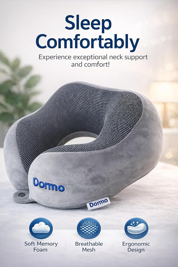 Dormo - Travel Kit, Travel Kit for Airplanes - Bus - Auto -Train, Travel Pillow, Neck Pillow, Neck Pillow for Airplanes, Multifuntional Band, Eye Mask