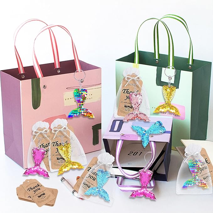 CiciBear 25 Pack Mermaid Tail Sequin Keychains for Ocean Themed Party Favors, Kids and Adults Birthday Gift, Baby Shower,Mermaid Party, 5 Colors
