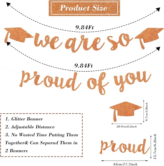 2026 Graduation Decorations Pre-Strung Blingbling We Are So Proud of You Banner Glitter Graduation Garland for Class of 2026 High School College Grad Party (Orange)