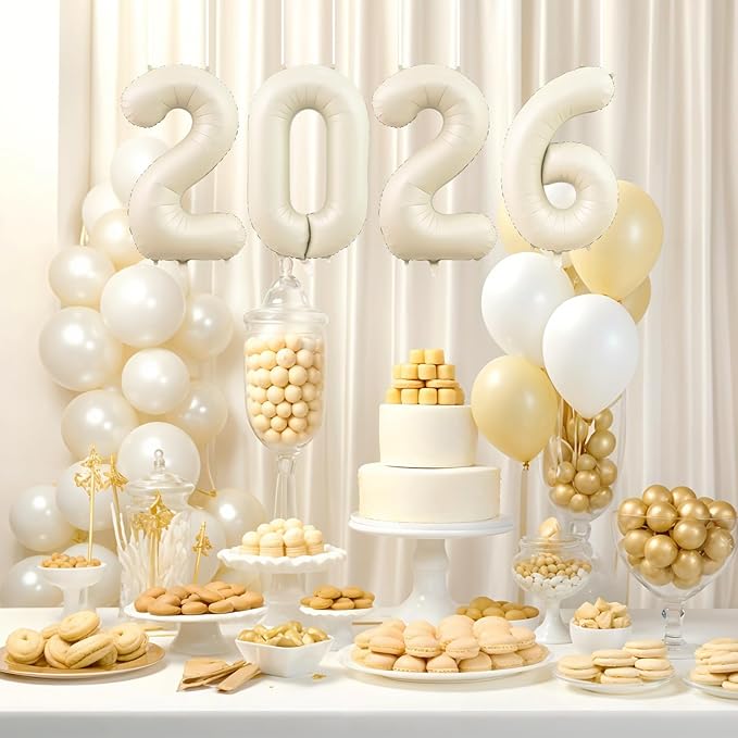 Number Balloons 16 Inch Sand White 0-9 Number Foil Balloons 14 Pcs Custom Digital Balloons for Party Decorations New Years Eve Party Birthday Graduations Anniversary Baby Shower