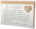 YODOCAMP To Our Son Wallet Insert Card from Mom and Dad, Stainless Steel Laser-Engraved Postcard with Heart Cutout, Inspirational Message Gift for Son Birthday Graduation from Parents QBK02