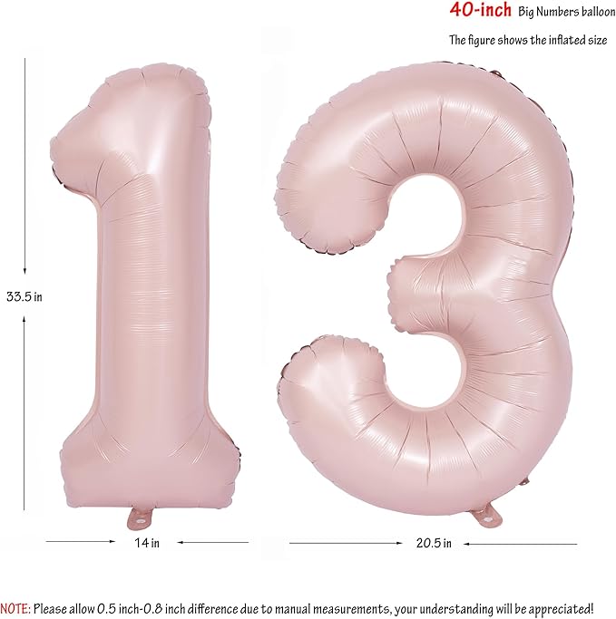 40 In Matte Pink Number Balloons Helium Foil Mylar Balloon Birthday Party banquet Decoration Digital 13