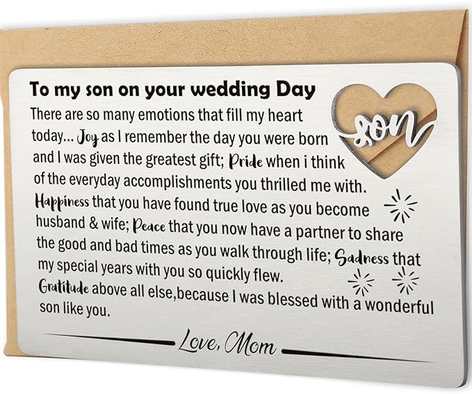 YODOCAMP Son Wedding Gifts from Mom, Engraved Wallet Card Insert for Son on His Wedding Day, Groom Gift Wallet Card from Mother