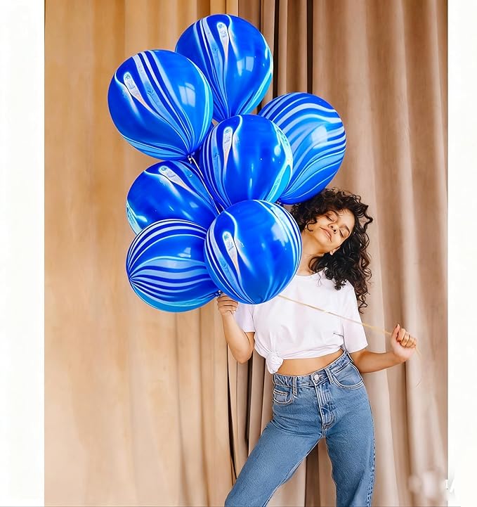 Blue Marble Balloons Marbled Agate Latex Swirl Blue Balloons 12 Inch 50 PCS Tie Dye for Birthday Party Christmas Decoration Wedding Baby Shower Festival