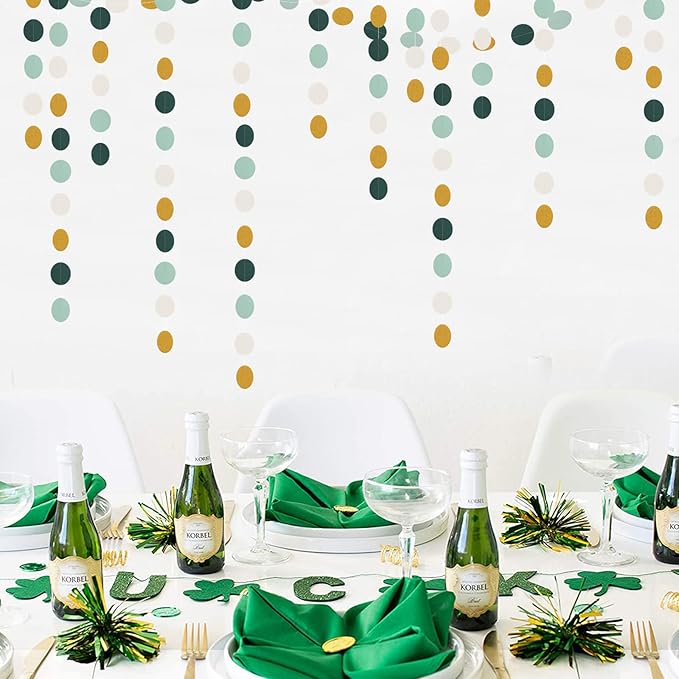 Sage-Green Ivory-Gold Bridal-Shower Decorations Streamers - 52FT Rustic Wedding Paper Garland Hanging Decoration,Baby Jungle Safari Birthday Party Decor Banners Bachelorette Engagement Bunting