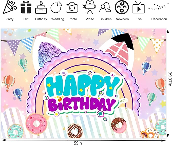 5x3ft Cute Cartoon Cat Theme Backdrop Cartoon Photography Background Kids Boys Girls Birthday Party Decorations Photo Booth Banner Props