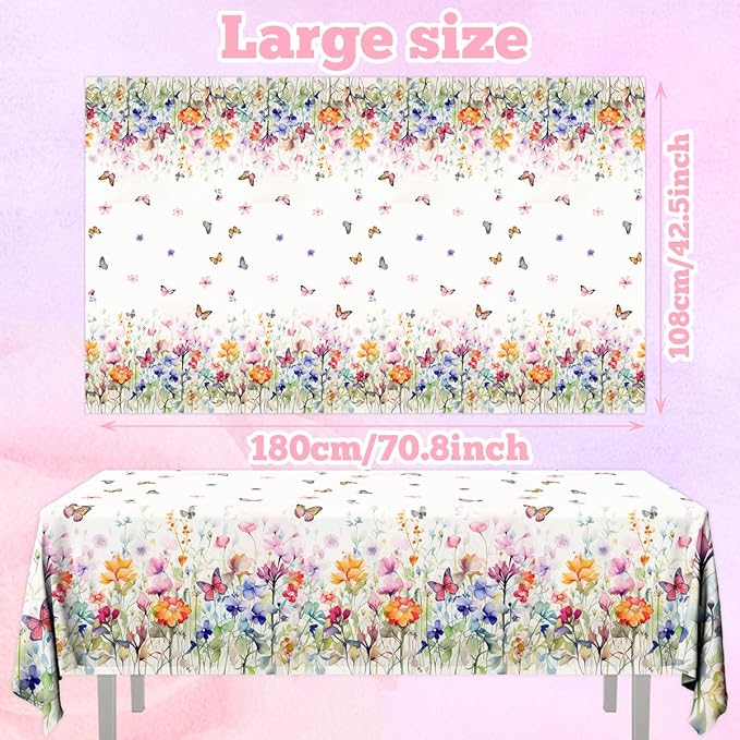 HAKOTI Wildflower Baby Shower Decorations - 3Pcs Wildflower Tablecloth Wildflower Baby in Bloom Party Tablecloth Floral Theme Supplies for Little Wildflower Baby Shower Decorations