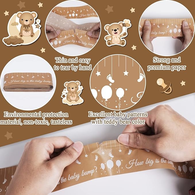 Baby Shower Games belly Measuring Tape How Big Is Mommy Belly Tape 150 feet Measure Baby Bump Tape Measuring Tape Pregnant Belly Bear Tummy Measuring Tape Party Favors Supplies for Boys Gender Neutral