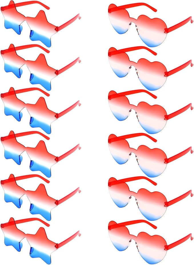 12 Pairs Star Sunglasses Bulk 4th of July Star Glasses Rimless Patriotic Fourth of July Star Shaped Party Sunglasses