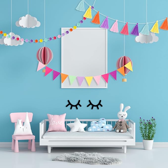 Irenare 9.8ft Pom Pom Garland Felt Rainbow Garland Graduation Party Decoration Colorful Pennant Tassel Banner Birthday Baby Shower Triangle Banner for Classroom School Mantel Fireplace(Candy Color)