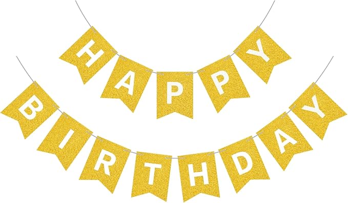 Gold Happy Birthday Banner Sign for Backdrop Gold Happy Birthday Decorations for Women Men Kids Golden Party Banner Garland Wall Door Bunting Flag