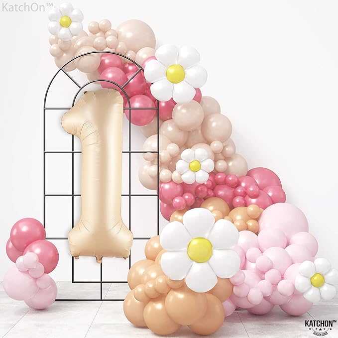 KatchOn, Giant 1 Balloon Number - 40 Inch Beige | Number One Balloon for 1st Birthday Decorations | First Birthday Decor for Boy or Girl | Helium Foil Balloons for 1st Anniversary Decorations