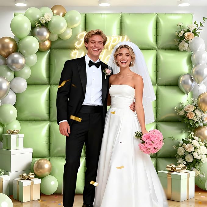 25Pcs Olive Green Square Foil Balloons Wall Backdrop, Double Sided Metallic Foil Balloons Tunnel Arch Garland Kit for Photo Booth Birthday Wedding Graduation Halloween Party Decorations