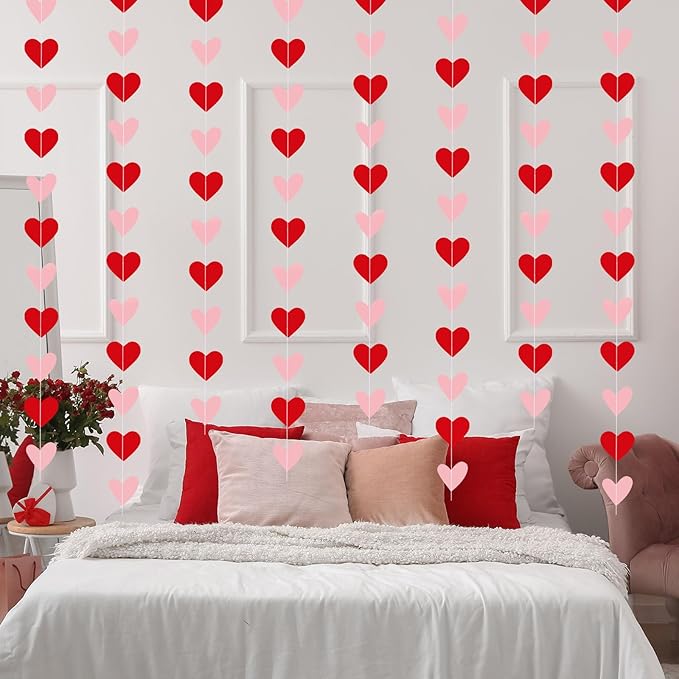 Capoda 8 Pcs Valentine's Day Party Decorations Red Pink Solid Heart Garlands Romantic Hearts Hanging Banners for Sweet Day Birthday Wedding Anniversary Love Themed Party Supplies