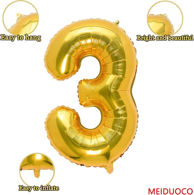 32 Inch Gold Number 3 Balloons Foil Ballon Digital Birthday Party Decoration Supplies (Gold Number 3 Balloon)