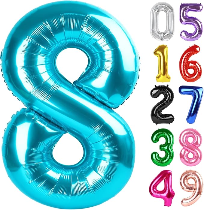 Light Blue Number 8 Balloon 40 Inch, 8th Birthday Party Decorations for Children, Giant 8 Foil Balloon for Party Supplies