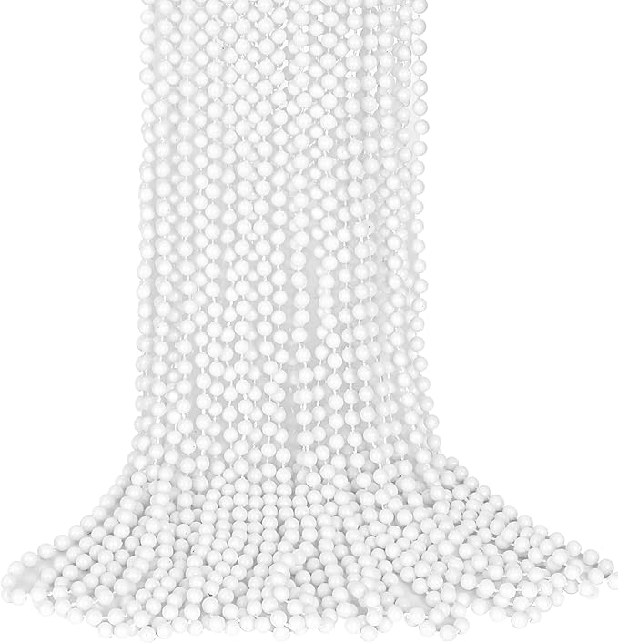 15PCS White Bead Necklaces, Mardi Gras Beads Stuff Party Favors, 33" 6mm Round Festival Necklace Decorations Bulk, White Beads Necklace for Wedding Birthday School Celebrations Festival Parade Throws