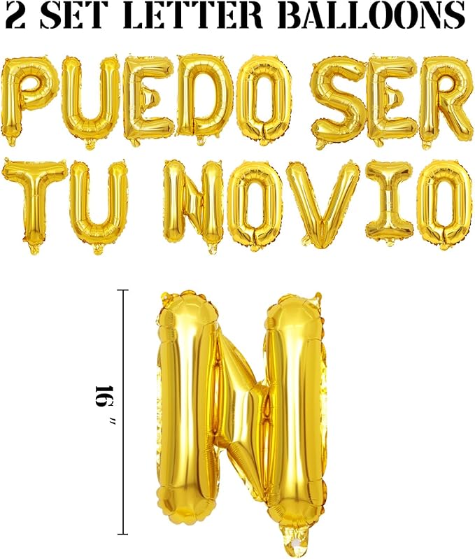 2 Set 30Pcs Gold PUEDO SER TU NOVIO Letter Balloons 16in Balloon Foil Letter Decorations Party Decor Gold Letter Balloons PUEDO SER TU NOVIO Party Supplies