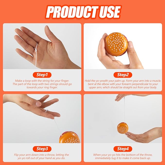 Leitee 24 Pieces Hamburger Yo Yo Toys Plastic Yo Yo Burger Party Favors for Boys Girls Adults Birthday Party Favors Classroom Prizes Holiday Goodie Bag Fillers