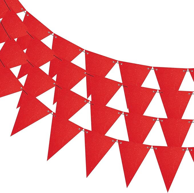 44ft Red Party Decorations, Hanging Glitter Paper Triangle Flag DIY Banner for Christmas Party Decorations for Decor Graduation Carnival Bachelorette Engagement Wedding Birthday Baby Bridal Shower