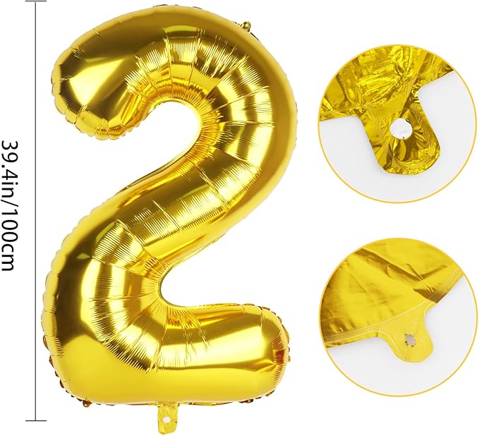 Number 2 Balloons 40 Inch Large Helium Foil Mylar Balloons For Birthdays Party Decorations/Wedding/Anniversary/Graduations/Baby Shower (Gold)