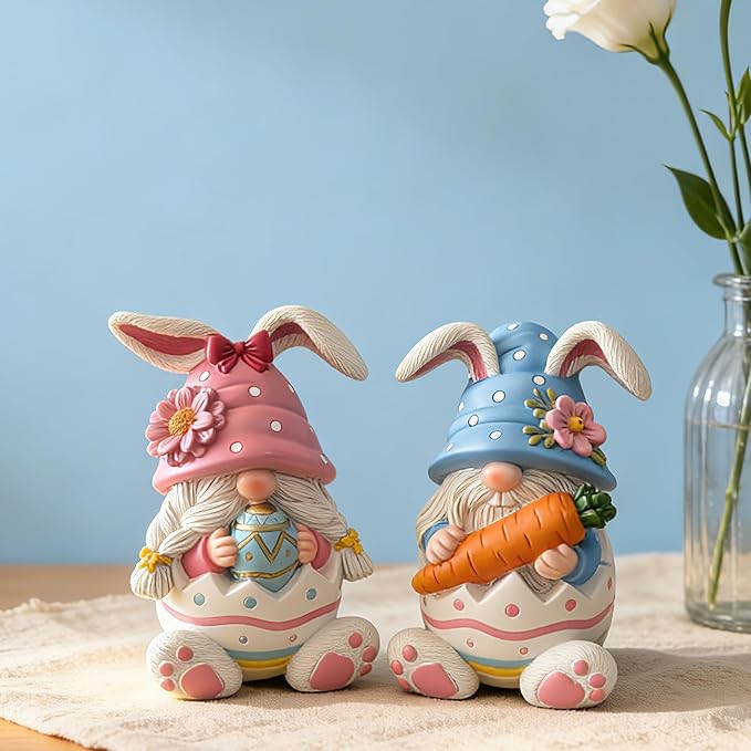 Easter Gnomes Decorations Bunny Gnomes Easter Rabbits Gnome Figurine Decoration Resin Handmade Spring Gnome Table Ornaments Elf Gifts for Home
