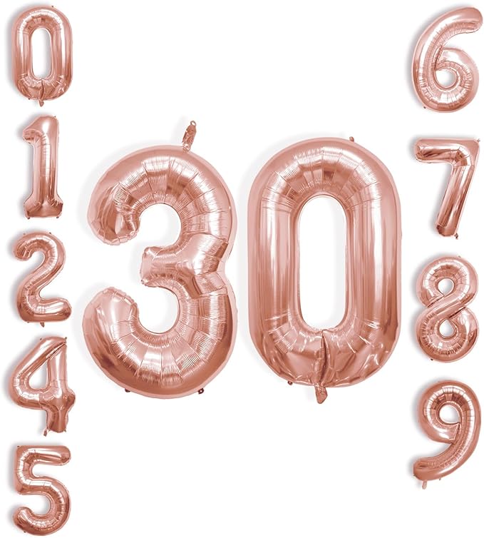 40 Inch Number Celebration and Decoration Balloon for Birthday Parties, Graduations, Anniversaries, Weddings, Photo Shoots, Special Events - Helium Foil Mylar (Rose Gold Number 30)