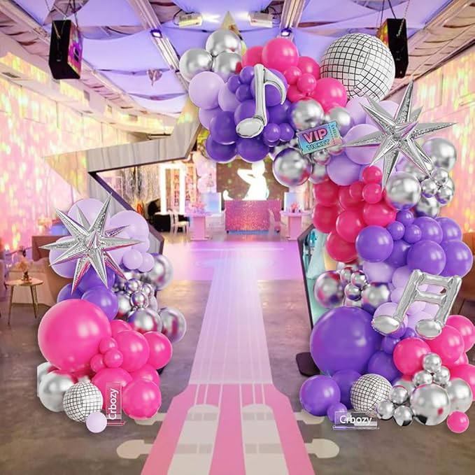 Music Hunter Balloon Arch Kit - 153Pcs Kpop Party Decorations with Disco Ball and Music Note Balloons, Pink Purple Silver Balloons for Disco Music Prom Fan Gatherings Girls Birthday Party Decorations