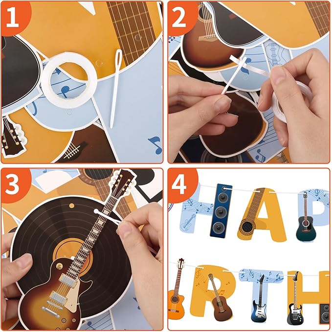 Guitar Party Decorations Happy Birthday Banner Guitar Party Banner Garland for Birthday Party Decorations Guitar Party Supplies