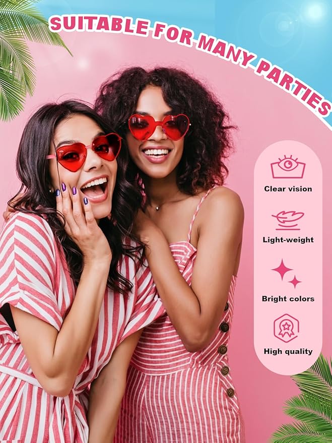 12 Pairs Heart Shaped Sunglasses for Women Colorful Glasses Fun Trendy Transparent Heart Sunglasses Party Favor