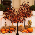 Halloween Decor Set – 4ft, 5ft & 6ft Black Maple Trees with 384 LED Lights, 24 Skull Lights & Spiders, Dimmable Timer, 16ft Cord, Indoor & Outdoor Decoration