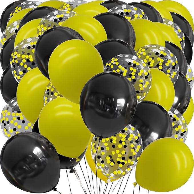 Yellow Black Balloons with Confetti Balloons 12 inch Latex Balloons 80 Pcs for Wedding Birthday Baby Shower Party Decorations
