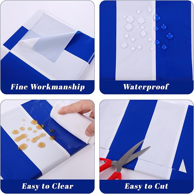 Kesfey 3 Packs Blue and White Vertical Striped Tablecloth 54 x 108 Inch Nautical Blue Stripe Plastic Table Cover Roll Waterproof Disposable Geometric Picnic Party Table Cloth for Dining Family Banquet