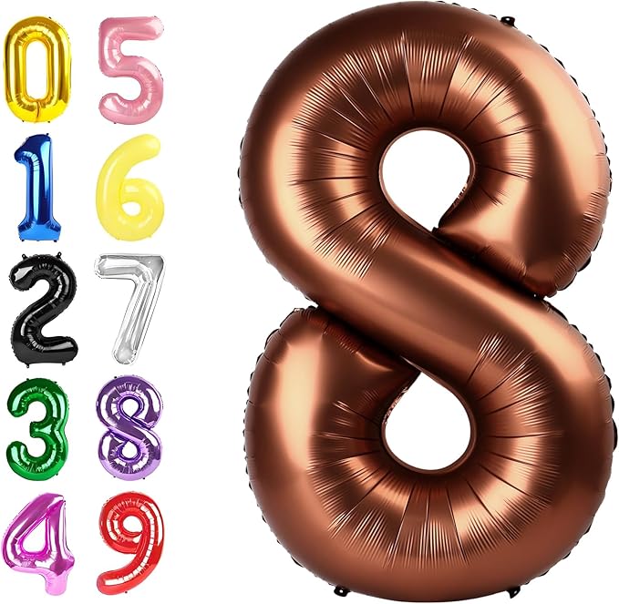 Balloons 8 Numbers, 40 Inch Coffee Brown Fiol Large Ballon for Women And Men, Balloons Decoration for Happy 8 18 28 80 Birthday, Wedding Anniversary, New Year, Halloween Party Decoration
