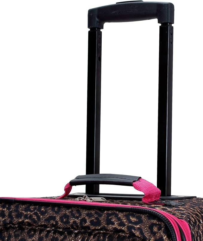 Rockland Fashion Softside 4 Piece Luggage Set, Expandable, (14" Tote/19"/24"/28"), Pink Leopard