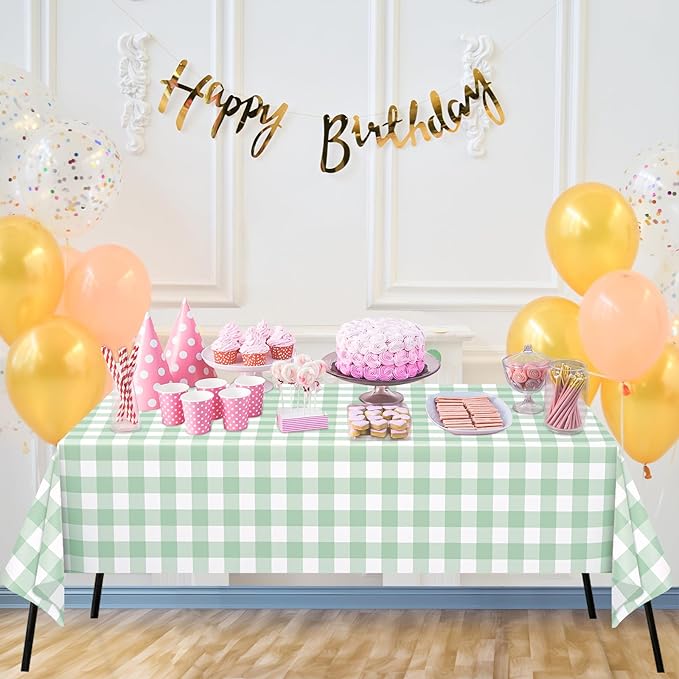 WNINK 6 Pack Sage Green Checkered Rectangular Plastic Tablecloths, Green Gingham Waterproof Disposable Table Covers 54" x 108" for Birthday, Baby Shower, Wedding, Outdoor Picnic Parties