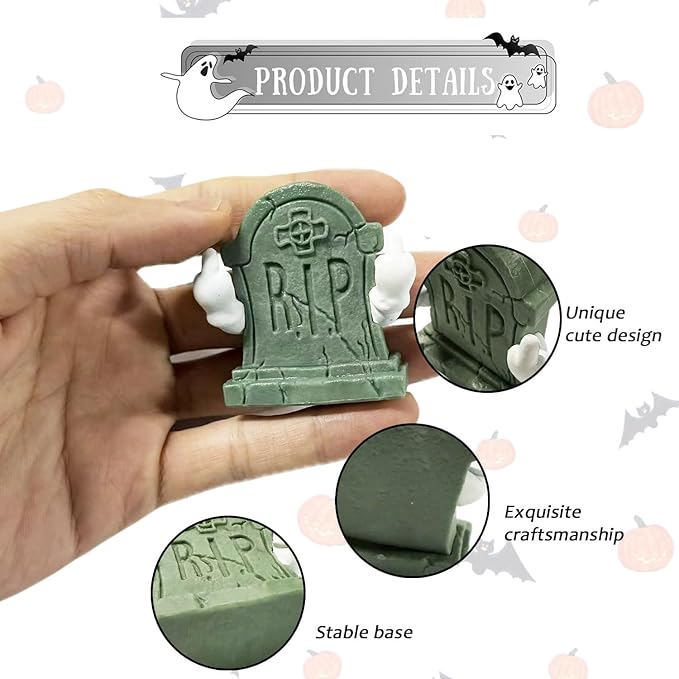 Halloween Graveyard Tombstone Statue Middle Finger Figurines Cute Mini Halloween Desk Ornaments Decor Spooky Sculpture for Home Office Decor Holiday Party Decorations