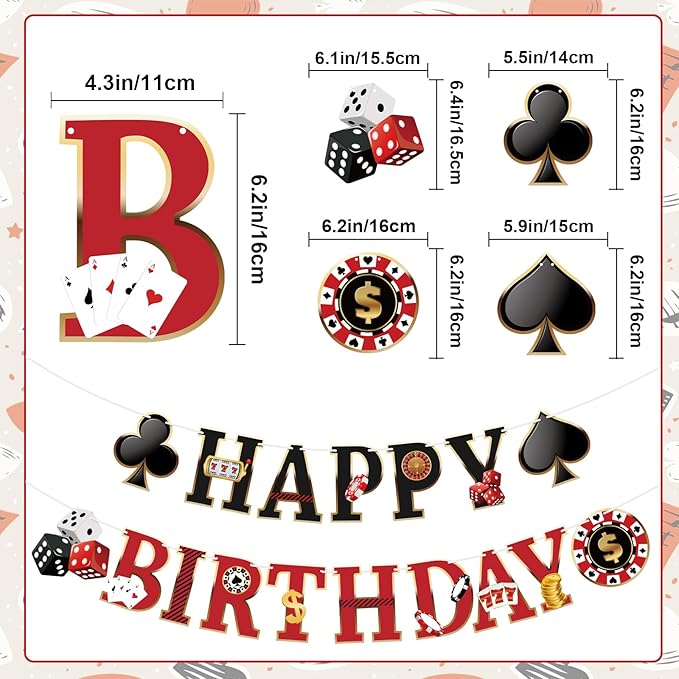 Hooqict Casino Theme Party Decorations Happy Birthday Banner Casino Party Banner Garland for Las Vegas Poker Night Birthday Party Decorations Supplies