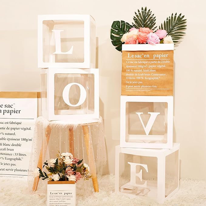 Ledido 2026 Graduation Balloon Boxes Decorations, 4 Pieces White Clear Grad Balloon boxes with Letters, Class of 2026 Graduation Party Supplies for College, High School, Prom, Birthday, Baby Shower