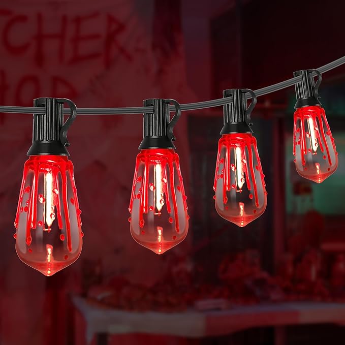 10FT Halloween Blood and Tear Decoration String Lights, ST40 Flickering Flame String Light with 10 Flame Blood and Tears Bulbs, Hanging Outdoor Halloween Lights for Patio Garden Party Backyard