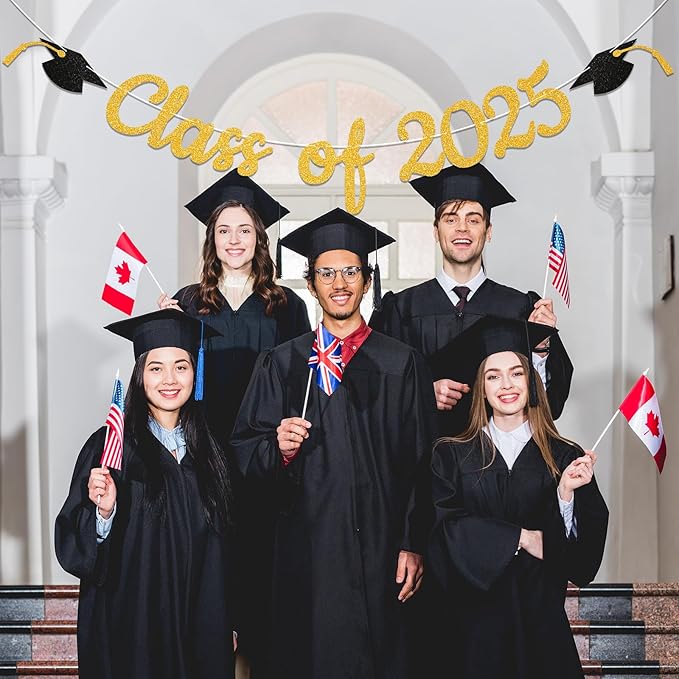 Class of 2025 Banner - 2025 Graduation Decorations, Congrats Grad Decor, We are So Proud of You Banner, 2025 Senior High School Graduation Party Decoration(Gold)