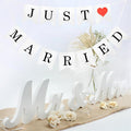 Mr Mrs Sign with Just Married Banner for Wedding Table, Mr and Mrs Wooden Letters, Mr. & Mrs. Wedding Decoration Items, Anniversary Party Vintage Decor (White W/banner)