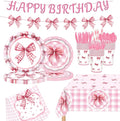 194PCS Pink Bow Plates Birthday Decorations for 24 Guests – GalaHub Coquette Party Supplies with Bow Cups, Cutlery, Tablecloth & Banner – Bow-Themed Party Decor for Girls & Women