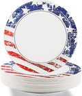 48pcs 4th of July Party Paper Plates 7" Patriotic American Flag Dessert Plate Set Disposable Independence Day Memorial Day Tableware Party Dinnerware Kit Supplies Holidays Birthday Decoration