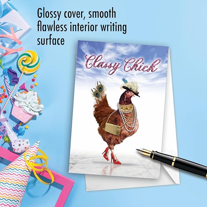 NobleWorks - 1 Funny Happy Birthday Notecard - Women's Humor Greeting Card with Envelope - Classy Chick C7230BDG