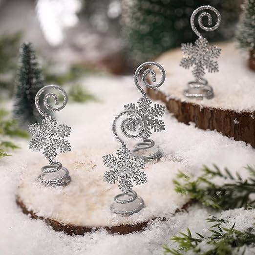 Rtteri 16 Pcs Christmas Picture Display 2 Inch Snowflake Christmas Place Card Holder Silver Photo Holders for Centerpieces Xmas Table Number Holders Card Stands for Xmas Winter Holiday Party Supplies